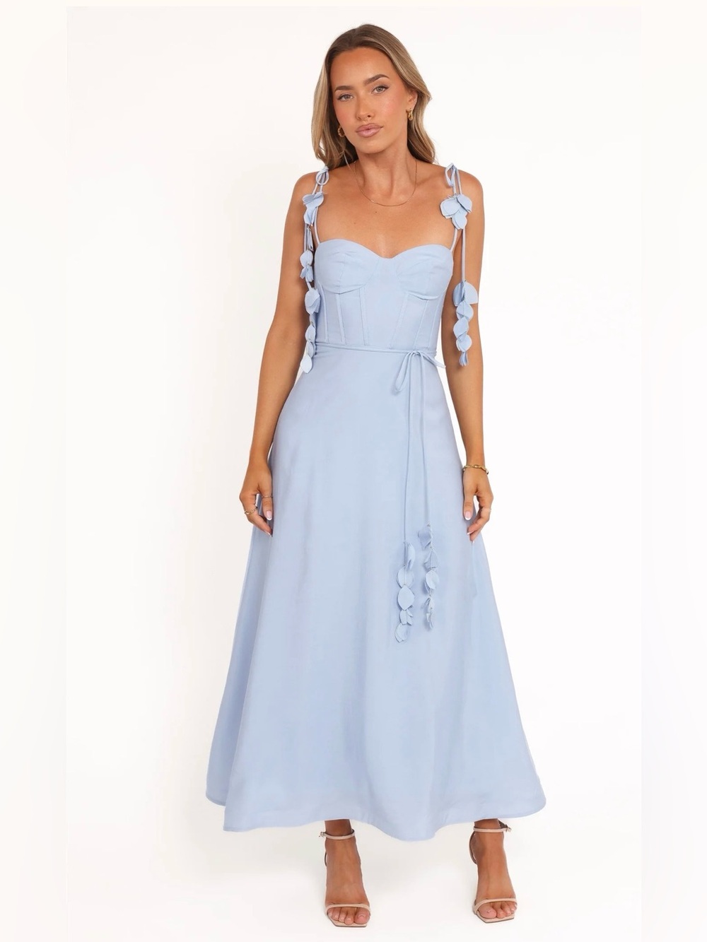 Petal & Pup Sky Blue Floral-Detail Midi Dress